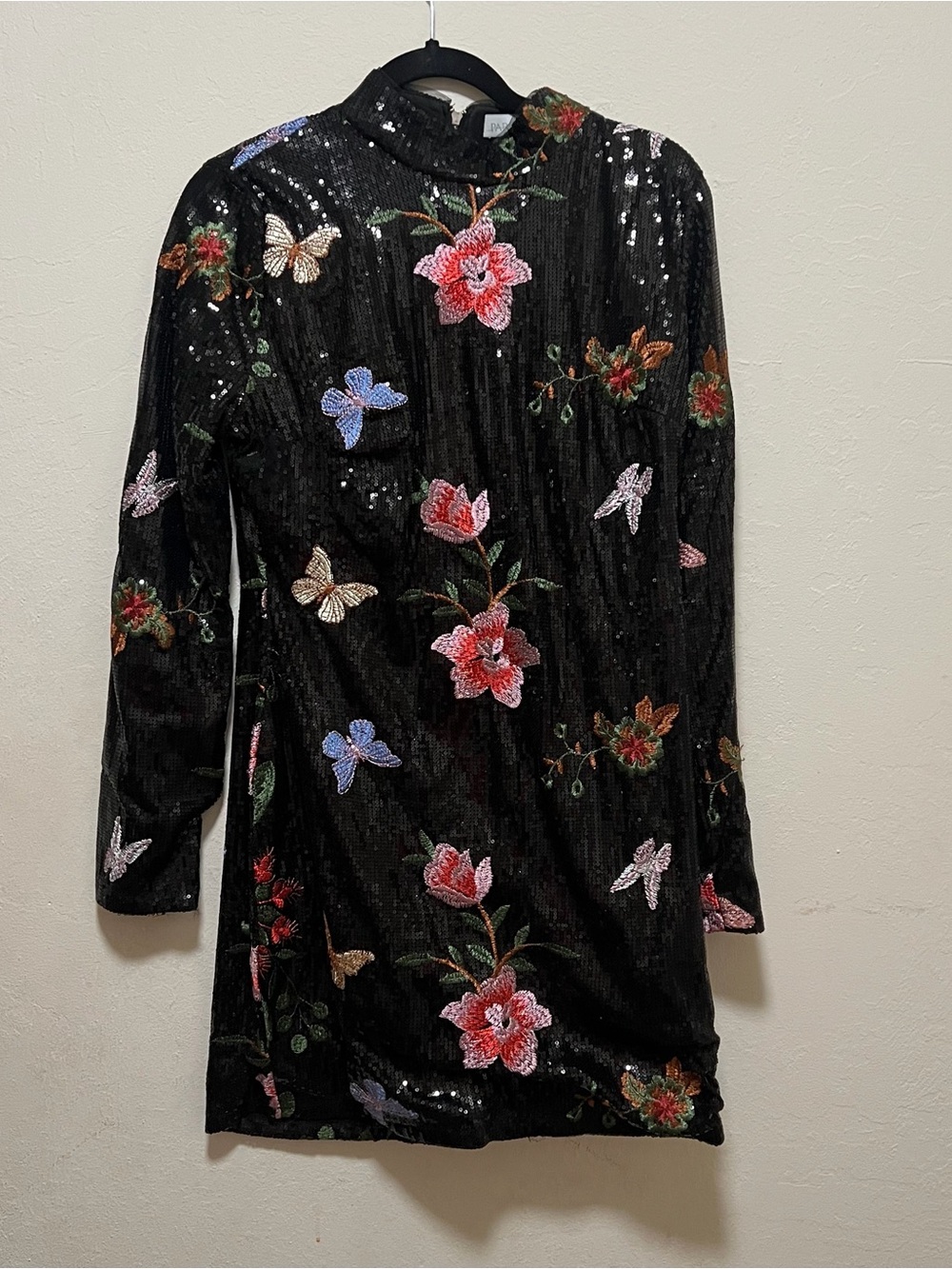 Black Floral Sequin Long Sleeve Top